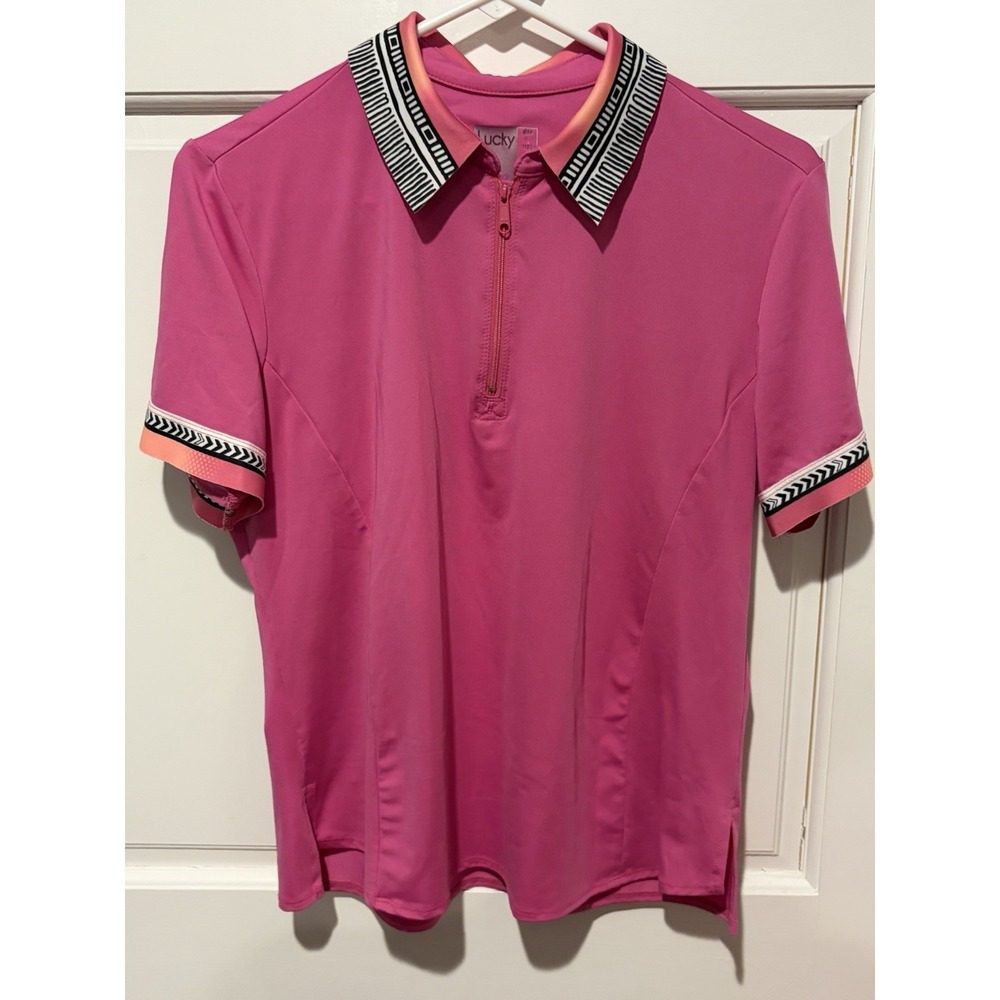 Lucky in Love Women's Golf Polo L (12) Short  Sleeve Pink Moisture Wicking